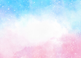 背景に使える水彩風の手描き素材_雪の舞うブルーとピンク