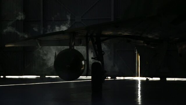 Fighter Jet in Hangar, Warplane inside Hangar.