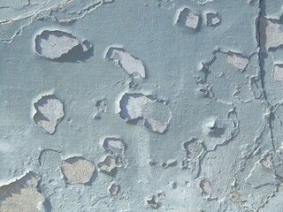 Peinture bleue claire &eacute;caill&eacute;e sur un ancien mur blanc