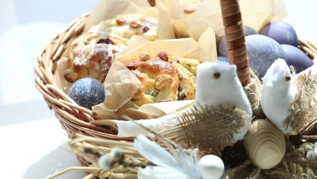 easter bucket with eggs buns
