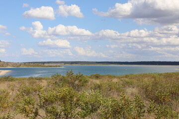 Fototapeta na wymiar View over the hill lake