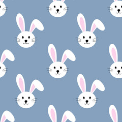 Rabbit seamless pattern on blue background.