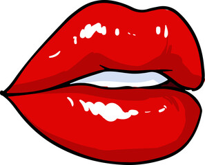 Glossy Red Lips with White Teeth Comics Illustration