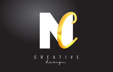Golden Letters NC Logo with a minimalist design. Letters N and C with geometric and handwritten typography.