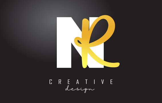 Golden Letters NR Logo with a minimalist design. Letters N and R with geometric and handwritten typography.