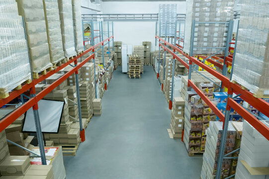 Warehouse with lots of products, view from above. Wholesale business