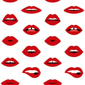 Lips doodle pattern. Seamless woman sexy lips, pop art trendy design. Vector lipstick seamless texture