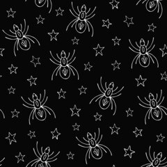 Fototapeta na wymiar Vector seamless pattern with spiders and stars. Decoration print for wrapping, wallpaper, fabric.
