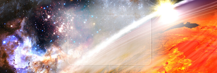 Fototapeta premium Place for an inscription on the background of a space landscape.