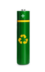 Battery with recycle symbol isolated on white