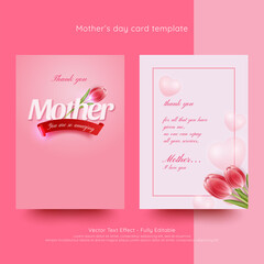 Realistic Mother's day card with editable text and tulips and heart balloons floating