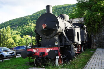 Old steam locomotive at Piazza al Serchio, Tuscany, Italy