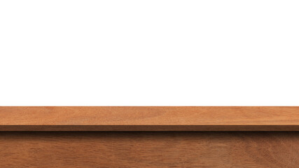 Empty wooden tabletop isolated on white background. For your product placement to the table top in the foreground