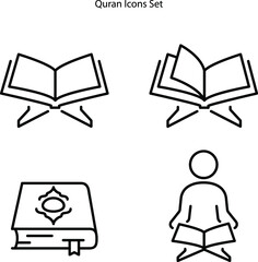 Quran icons isolated on white background. Quran icon thin line outline linear Quran symbol for logo, web, app, UI. Quran icon simple sign. Quran icon flat illustration for graphic and web design