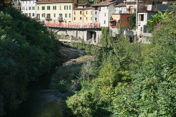 Fototapeta na wymiar View of the Serchio river at Gallicano in Garfagnana, Tuscany, Italy