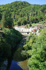 Fototapeta na wymiar View of the Serchio river at Gallicano in Garfagnana, Tuscany, Italy