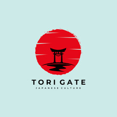 torii logo japanese culture symbol vector illustration design, tori logo design sunset gate icon
