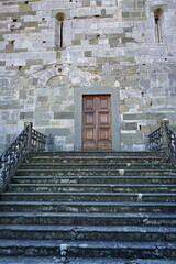 Entrance staircase of the church of San Jacopo a Gallicano in Garfagnana, Tuscany, Italy