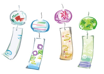 風鈴4種の手描き和風イラスト © 詩織