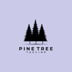 evergreen pine tree logo vintage with river creek vector emblem illustration design