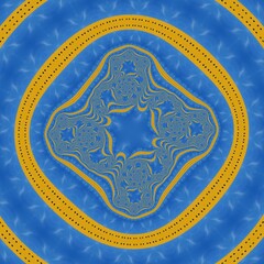 modern industrial building Ukrainian colours yellow gold contrasting with vivid blue sky patterns and fractal design