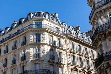 Fototapeta na wymiar façade d'immeuble typiquement parisien à Paris en france