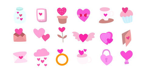 valentine icon with cute design. romantic illustrations hand drawn in pink. 
