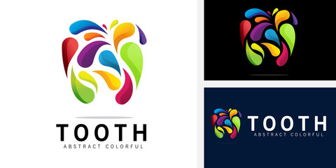 abstract colorful tooth logo design, creative dental care logo vector illustration icon