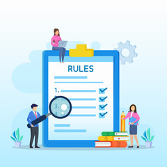 Business people studying list of rules, reading guidance, making checklist Vector illustration. 
