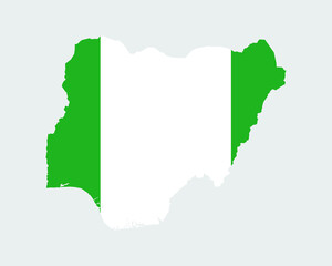 Nigeria Flag Map. Map of the Federal Republic of Nigeria with the Nigerian national Banner. Vector Illustration.