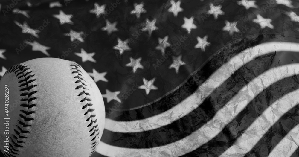 Poster baseball on american flag old texture background for patriotism and sport concept. - Posters