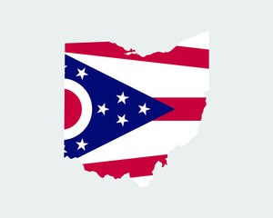 Ohio Map Flag. Map of OH; USA with the state flag. United States; America; American; United States of America; US State Banner. Vector illustration. - obrazy, fototapety, plakaty