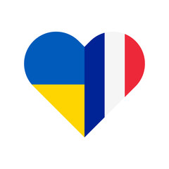 heart shape icon with france and ukraine flags. vector illustration isolated on white background