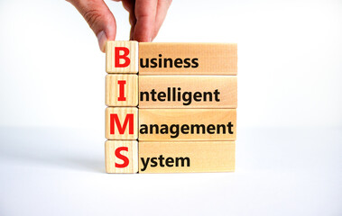 BIMS, Business intelligent management system symbol. Concept words BIMS, Business intelligent management system on blocks on white background. Business intelligent management system concept.