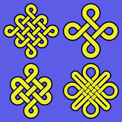 Celtic patterns, vector isolated knots on a blue background.