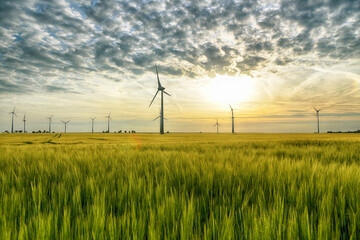 Fototapeta na wymiar renewable energies - power generation with wind turbines in a wind farm
