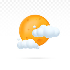 3d cute yellow moon and cloud cartoon render style Free Vector