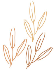 Long branch with leaves. Olive branch. Fresh leaves. Simple, doodle, modern style. Nature summer. Silhouette.