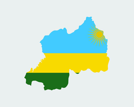 Rwanda Flag Map. Map of the Republic of Rwanda with the Rwandan country banner. Vector Illustration.