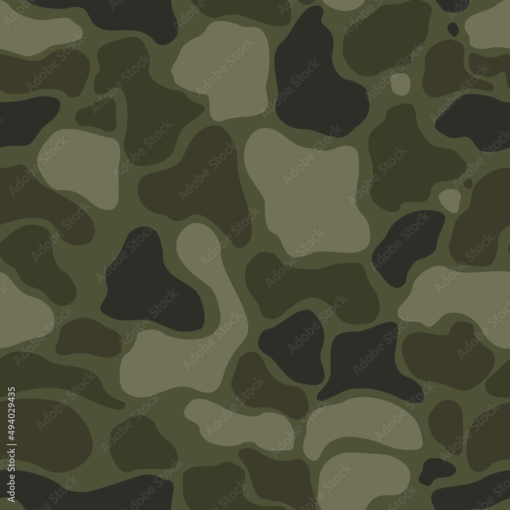 Poster Abstraction army texture camouflage, military uniform, classic disguise pattern. Forest background.