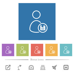 Save user account outline flat white icons in square backgrounds