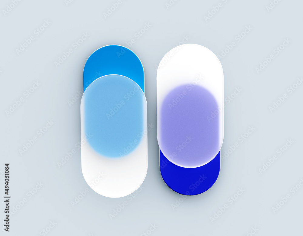 Poster 3d illustration of a transparent frosted minimal infographic with number 2 options processes