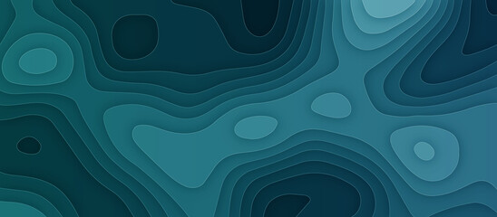 Blue gradient 3d papercut topography map relief. Papercut multi layers 3D color texture vector background. Abstract topography concept design or flowing liquid illustration for website template. 