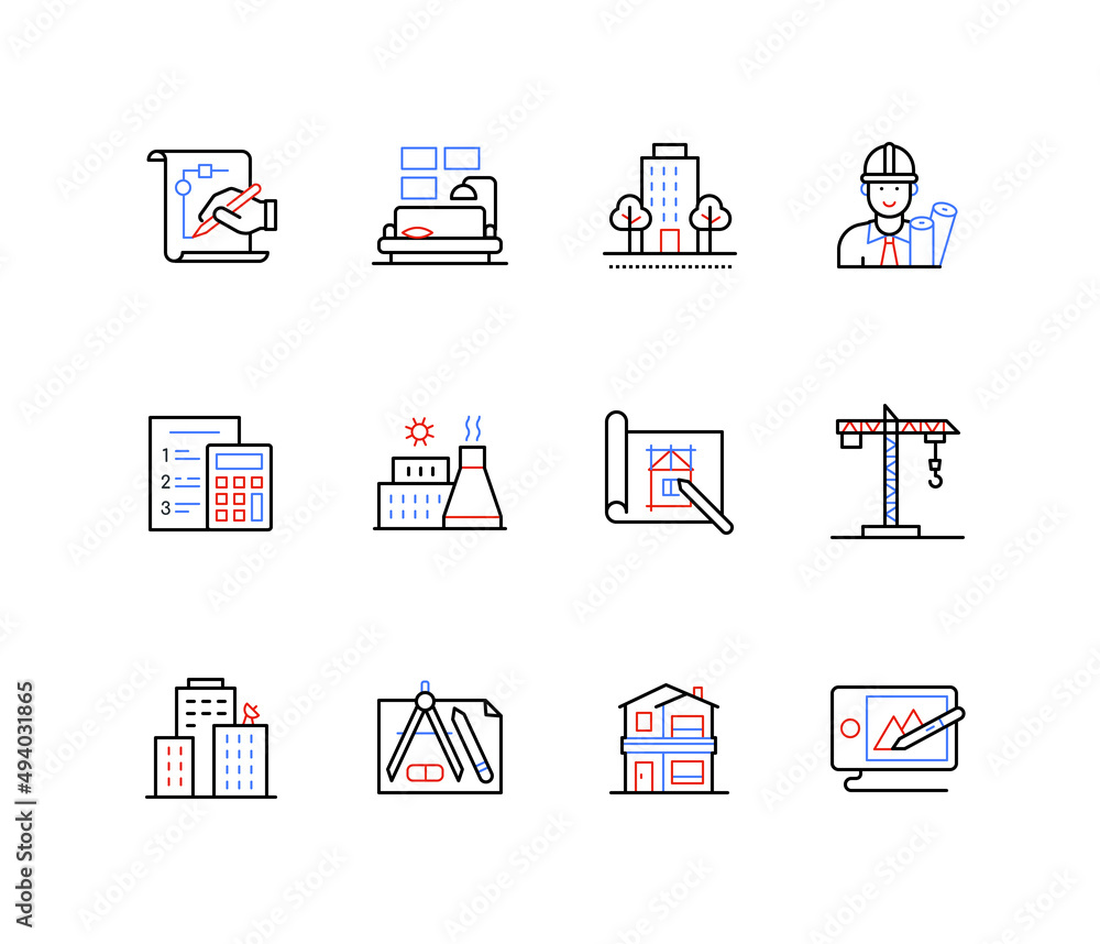 Poster construction and architecture - line design style icons