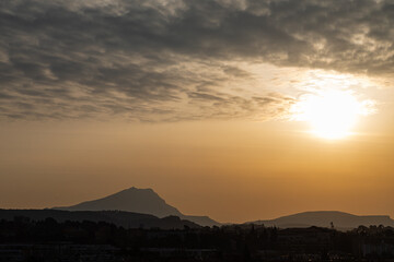 the Sainte Victoire mountain in the light of a spring morning