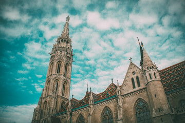 Beautiful view of the historical Church of the Assumption of the Buda Castle in Budapest, Hungary