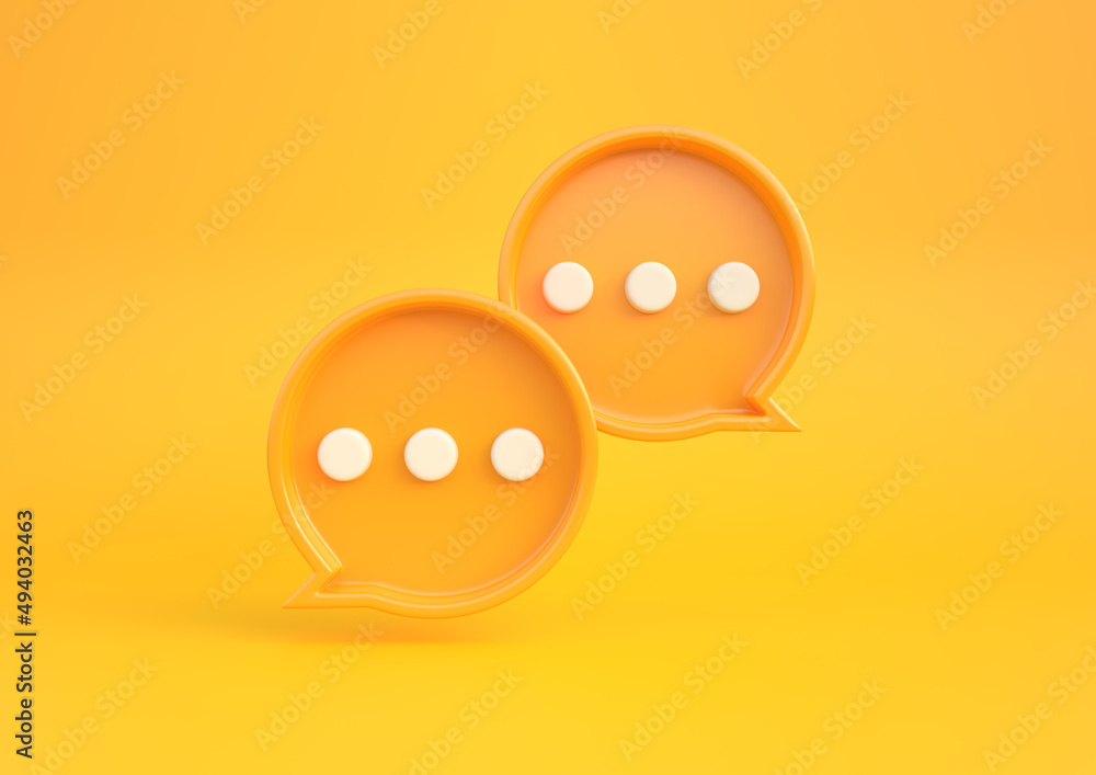 Poster 3d minimal round yellow chat bubbles isolated on a yellow background with copy space. speech bubble 