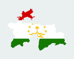 Tajikistan Flag Map. Map of the Republic of Tajikistan with the Tajik country banner. Vector Illustration.