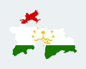 Naklejka premium Tajikistan Flag Map. Map of the Republic of Tajikistan with the Tajik country banner. Vector Illustration.