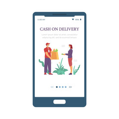 Cash on delivery safety payment method onboarding screen, vector illustration.